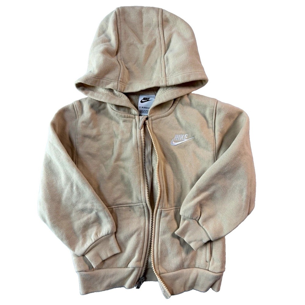 Nike Boys 4T Beige Fleece Hoodie Full Zip Hooded Pockets Logo